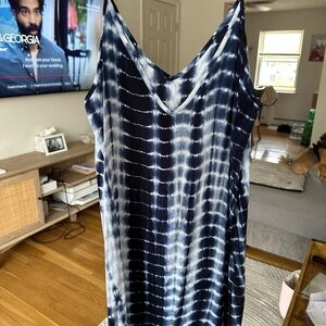 SHEIN Navy and White Tie-Dye Midi Dress